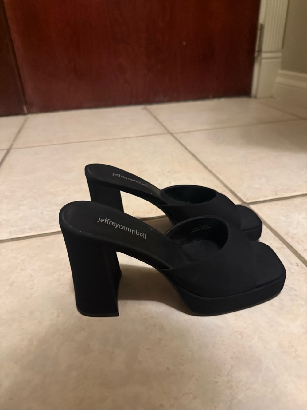 Jeffrey Campbell Matte Black Block Heel Slide Mules size 8